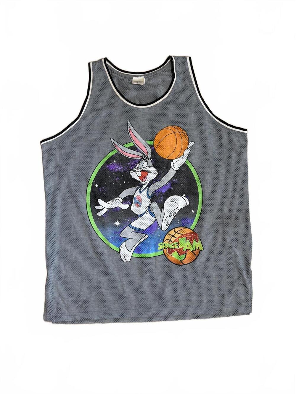 RARE Vintage Space Jam Bugs Bunny Basketball Mesh Men's Jersey Tank Top - Large